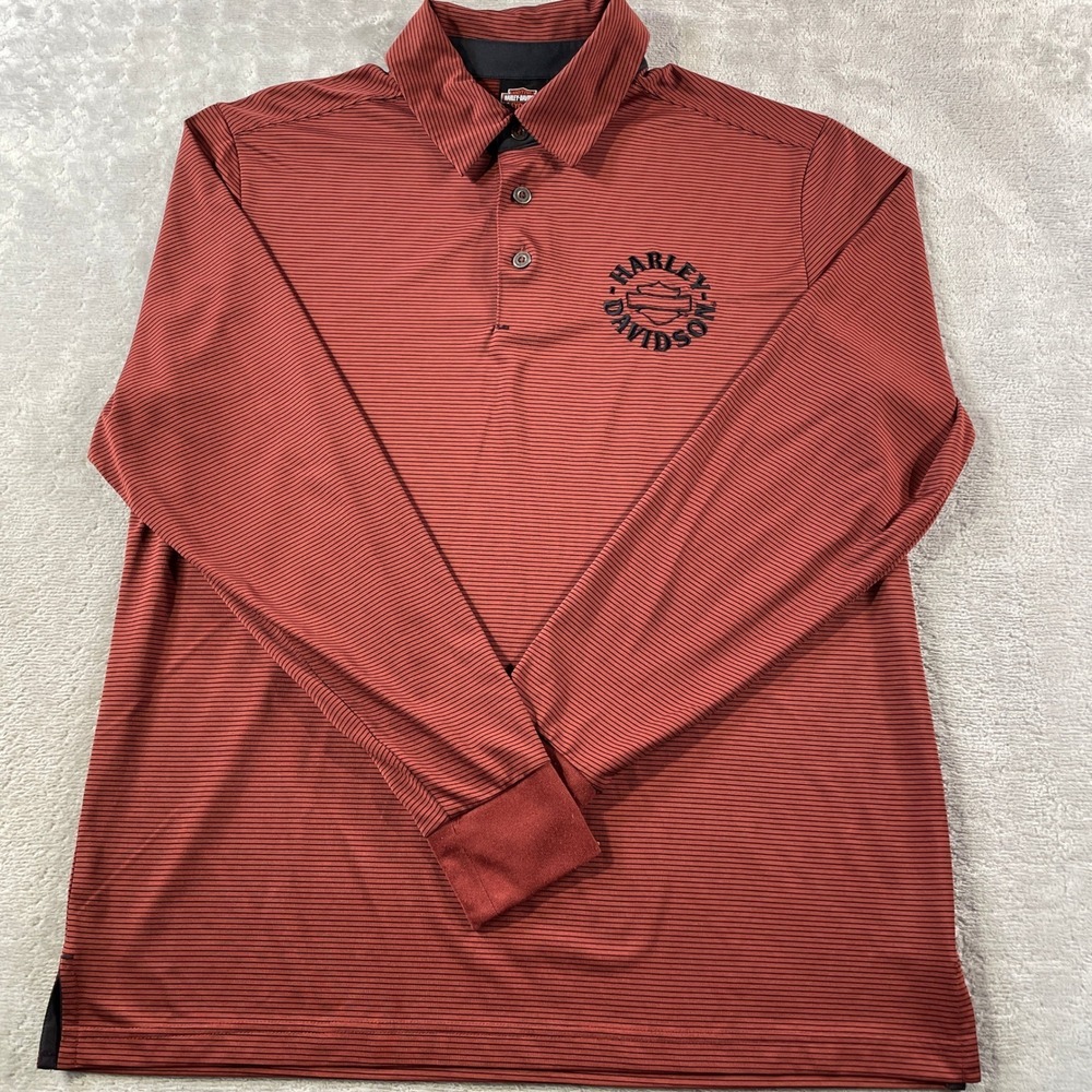Harley Davidson Polo Shirt Mens Large Orange Striped Riding Biker Little Rock